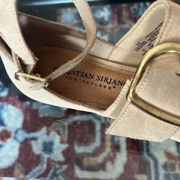 Christian Siriano Women’s Tan Suede Ankle Tie Wrap ,golden buckle 6.5/36 - Picture 4 of 6